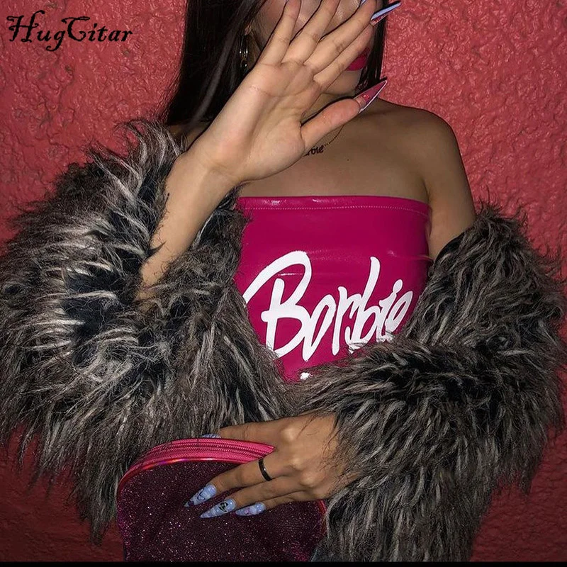 Пикантный кожаный топ Hugcite 2021 с буквенным принтом летняя модная женская уличная