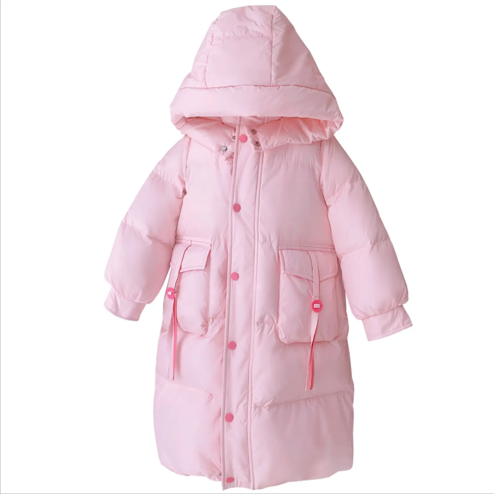 

Пуховик зимний детский с капюшоном и большими карманами, на хлопковой подкладке