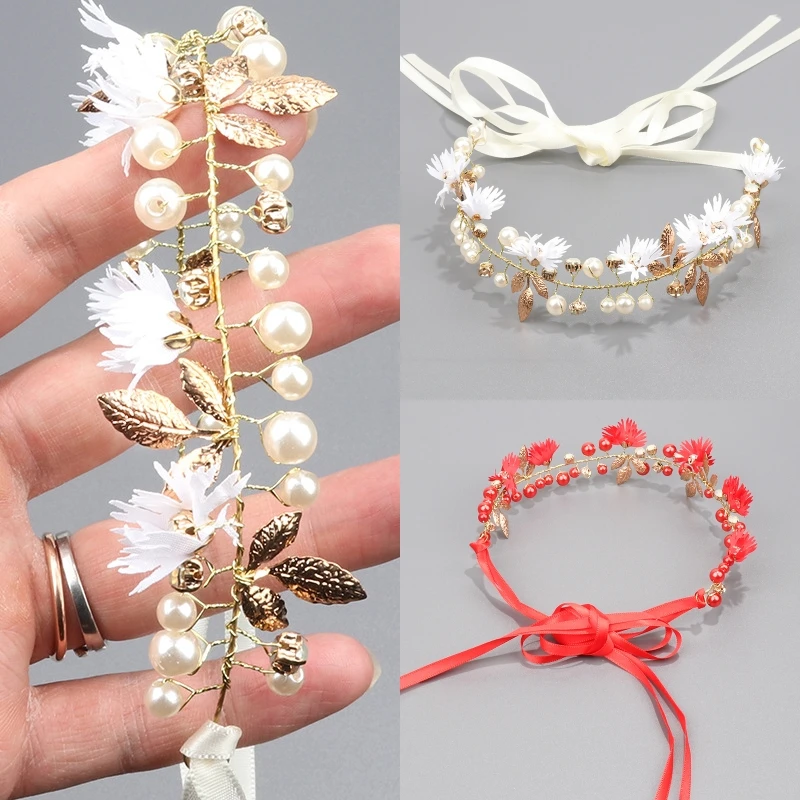 

Women's Simulated Pearl Lace HairBand Tiara Baby Alloy Leaf Bow Hair Ties Headdress Children's Fashion Jewelry Accessories Gift