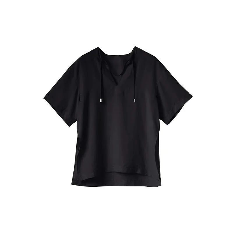 Свободный Повседневный Топ с V-образным вырезом и коротким рукавом + повседневные