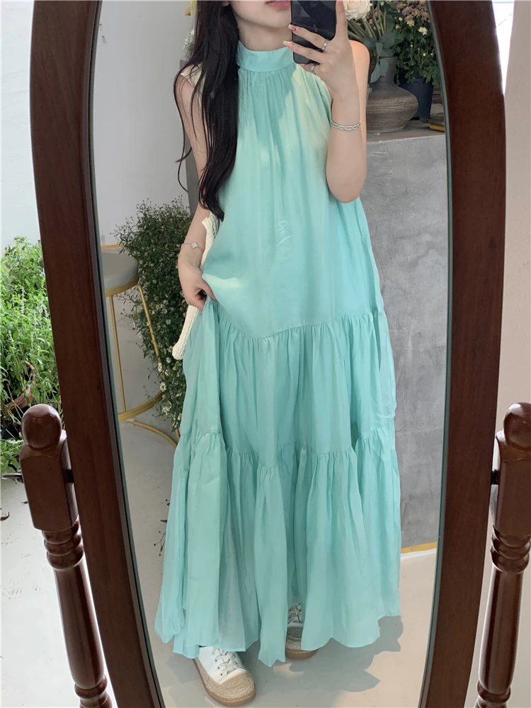 

Летние длинные платья без рукавов с лямкой на шее для женщин 2023, свободное платье на шнуровке, повседневный пляжный праздничный сарафан, элегантный женский