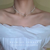 zircon crystal pearl necklaces double layered temperament clavicle chain luxury necklace women
