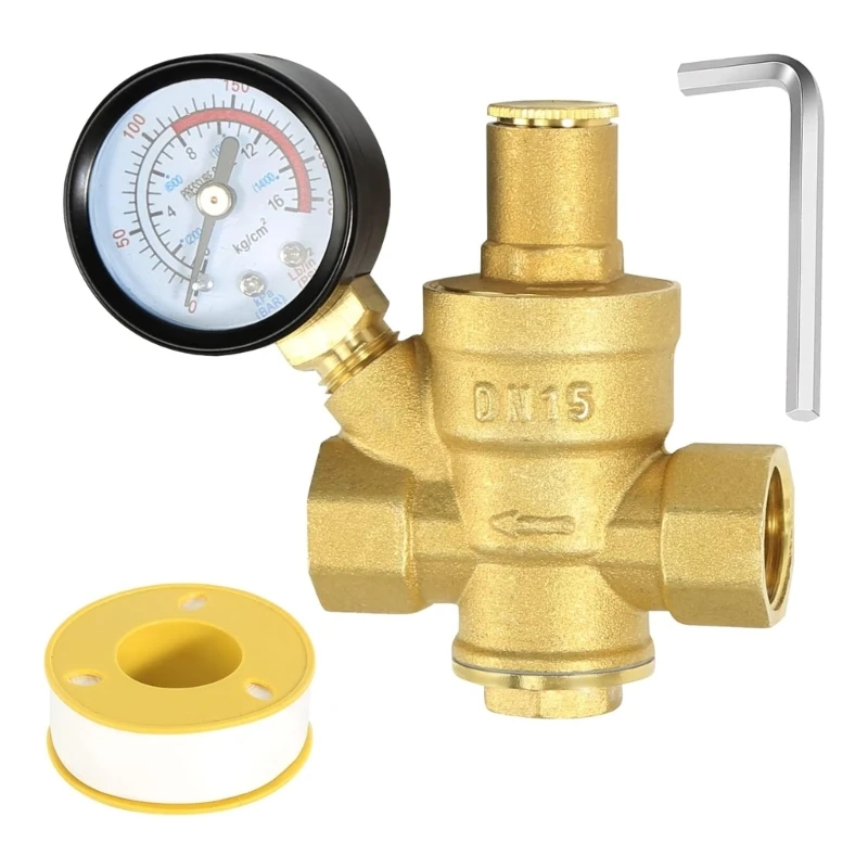 

Versatile Water Pressure Regulator Inch DN15 with Pressure Gauges Brass Suitable for Homes Buildings & Factories
