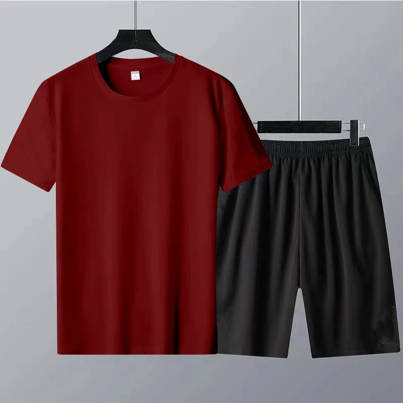 Cotton T-Shirts Men's Clothing Fashion Shorts Tracksuits Summer 2 Piece Outfit Sweatpants Cool Tops And Pants Gym Sportwear Tees