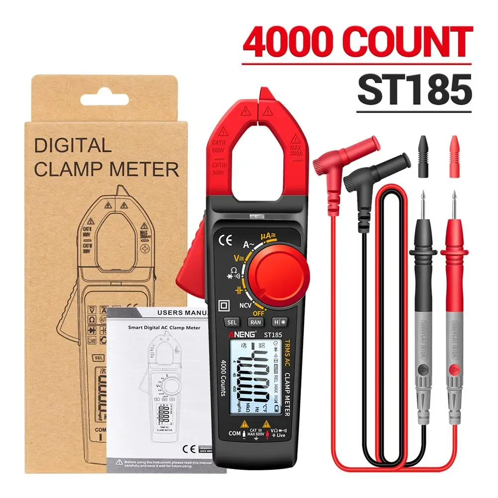 New Aneng St185 Digital Clamp Meter Multimeter 4000 Counts Auto-ranging Tester Lcd Screen  Voltage Current Detection Pen