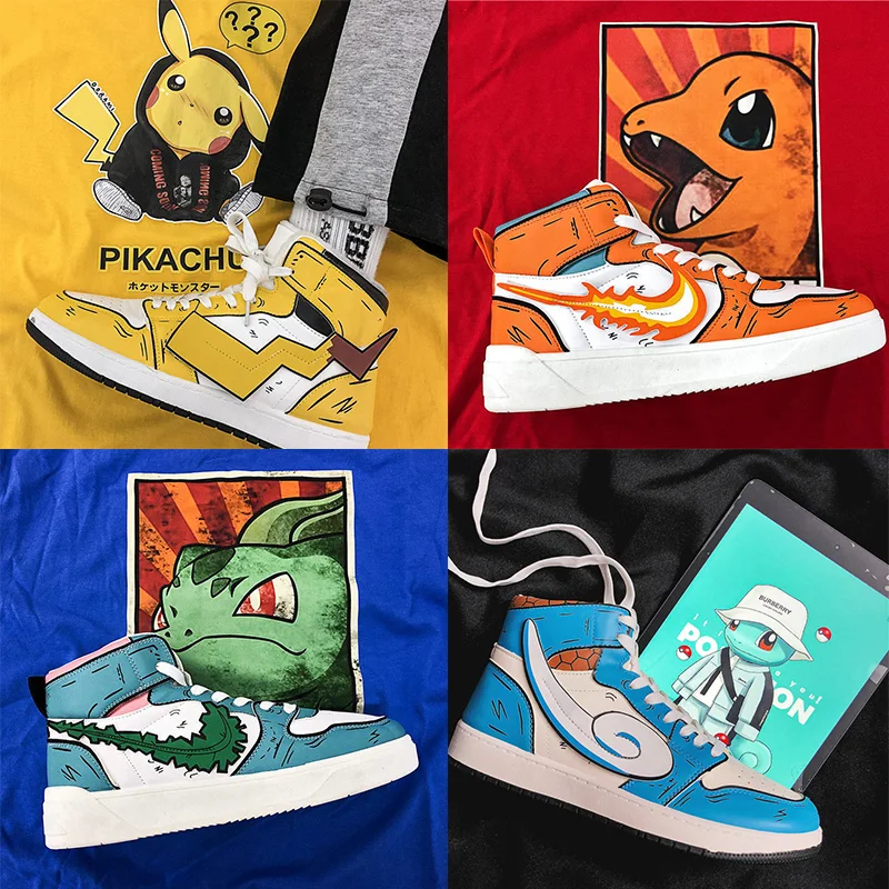 

Pokemon Pikachu Sports Shoes Boys Cartoon Squirtle Charmander Sneakers Air Force One High Top Basketball Shoes Couples Sneakers