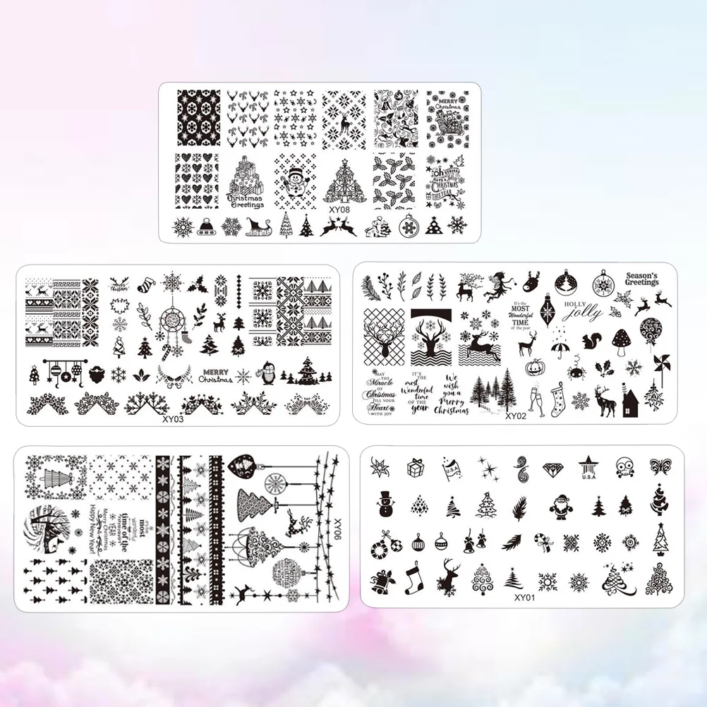 

5Pcs Nail Templates Nail Pattern Template Nail Templates Kit Christmas Nail Stickers Santa Manicure Templates