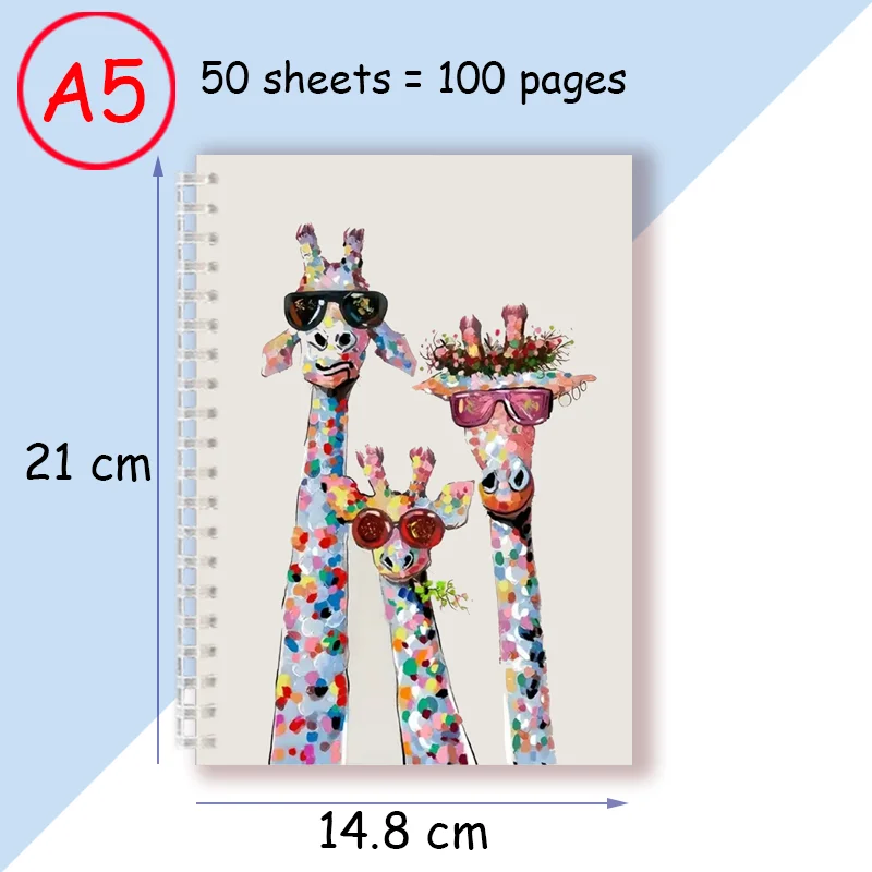 

Спиральный блокнот А5 с художественной панелью, абстрактная картина с изображением лося и оленя | Милая забавная записная книжка, подарок для детей, девочек, друзей