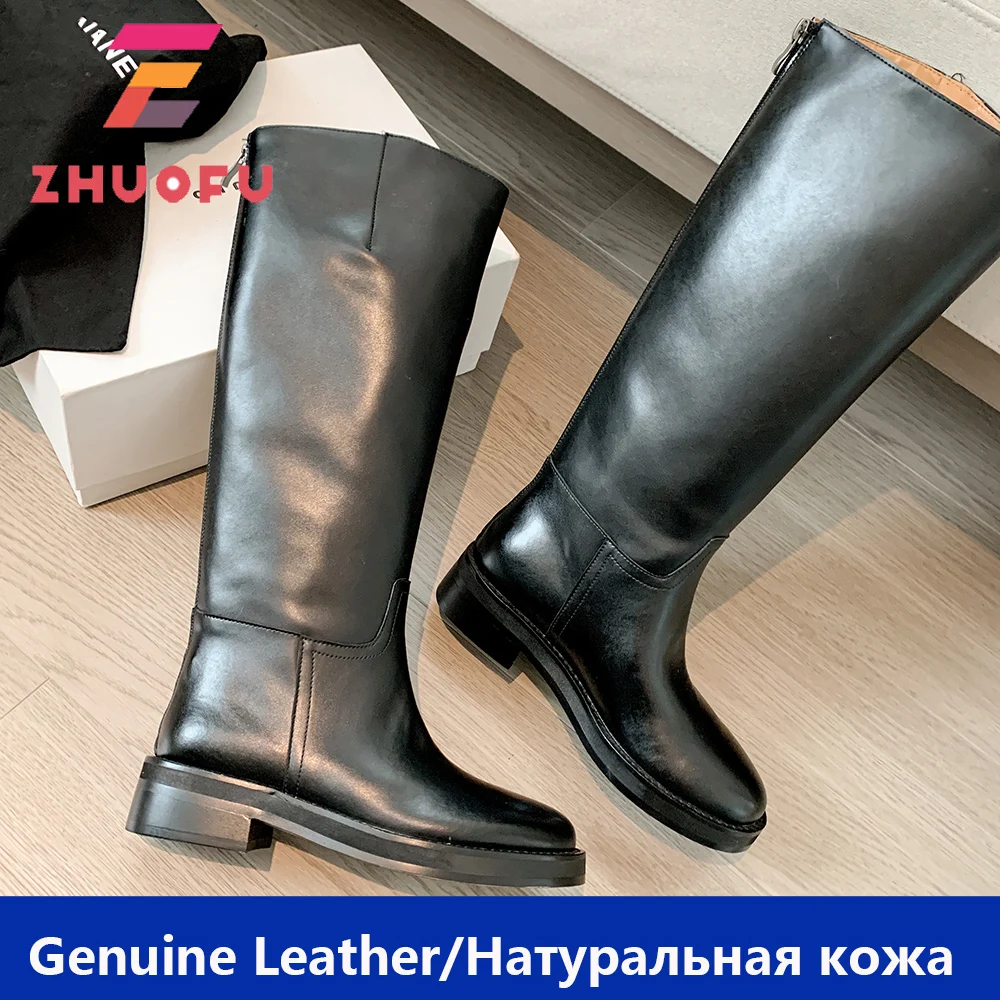 

Женские сапоги до колена ZHUOFU из натуральной кожи на высоком каблуке, осенне-зимняя теплая обувь, женские теплые мотоциклетные сапоги, обувь