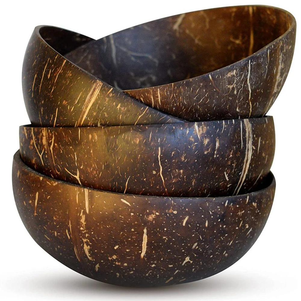 

4pcs Natural Coconut Shell Bowl Fruit Salad Noodle Rice Bowl Ramen Salad Home Decorative Dinnerware Bowl Kitchen Products