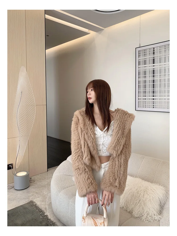 Women's Winter Jacket Clothes 2022 Eco Real Rabbit Fur Coats for Women Hand Made Hooded Luxury Natural Fur Coat Short Top Jacket enlarge