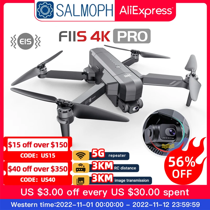 

SJRC F11 / F11S 4K Pro Drone With Camera 3KM WIFI GPS EIS 2-axis Anti-Shake Gimbal FPV Brushless Quadcopter Professional RC Dron