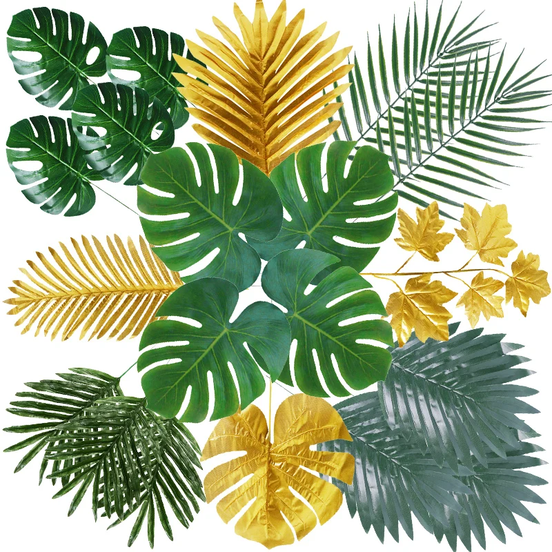 

5 шт., золотые искусственные листья черепахи, Пальмовые Листья для гавайской тематической вечеринки, украшение для пляжа, свадьбы, дня рожде...