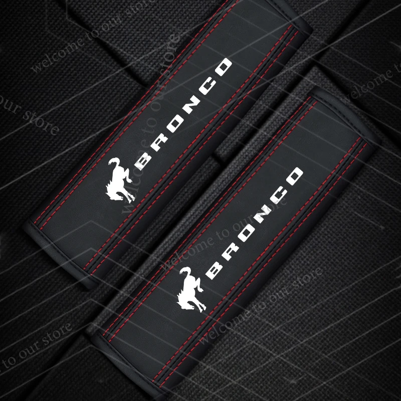 

For Ford Bronco Logo 4X4 Off-Road Vehicle Sports Car Seat Belt Cushion Safety Belt Leather Shoulder Protector Pad Accessories