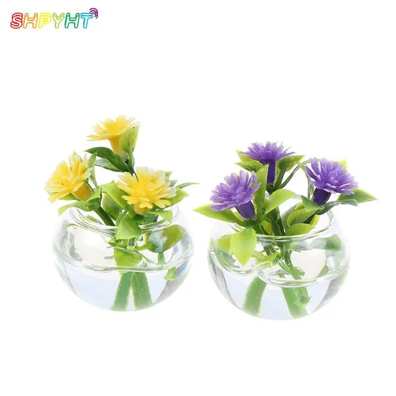 

1:12 Dollhouse Miniature Simulation Hydroponic Glass Plant Potted Flowers Model High Quality NEW
