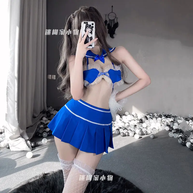

Sexy Lingerie Student Cosplay Perspective Uniform Lace See Through Love Design Bra Erotic Role Play Sailor Dress Cosplay Costume