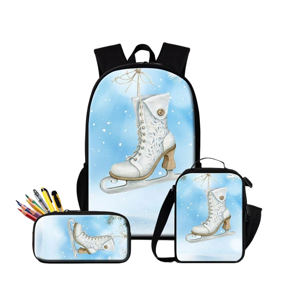 

3pcs/Set Ice Skating Shoes Backpack with Pencil Case Large School Bags for Teenagers Girls Lunch Bag Female Casual Travel Bags