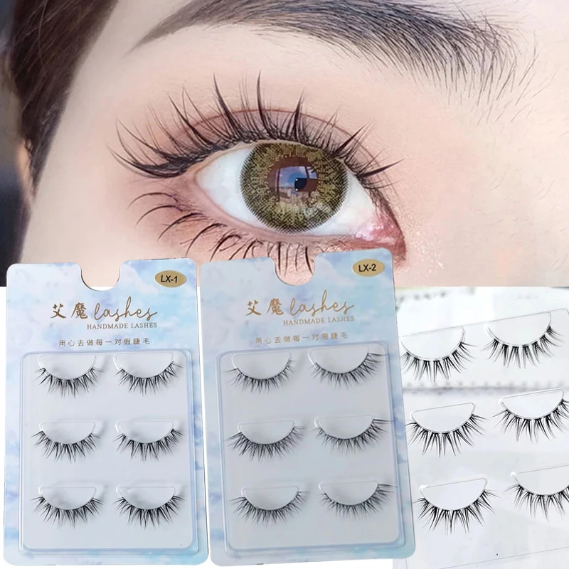 

3 Pairs Lash Extension Cross Curling Natural Fairy Little Devil Fairy False Eyelashes Wispy Long Big Eyes Daily Eye Makeup Tools