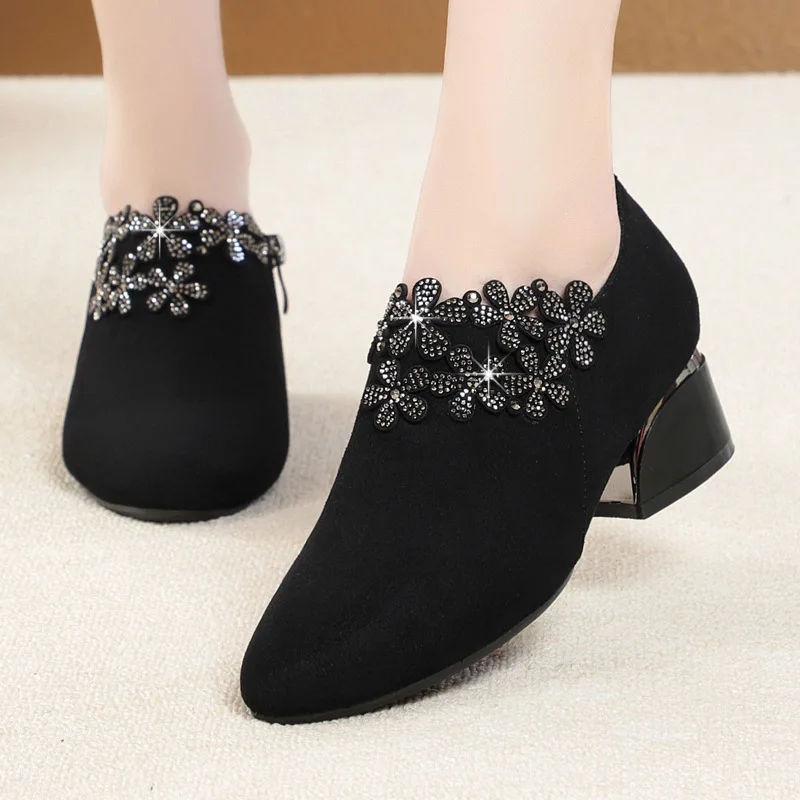 

Женские туфли из матовой воловьей кожи, черные туфли на толстом каблуке, Элегантная модная обувь, большие размеры, осень 2022