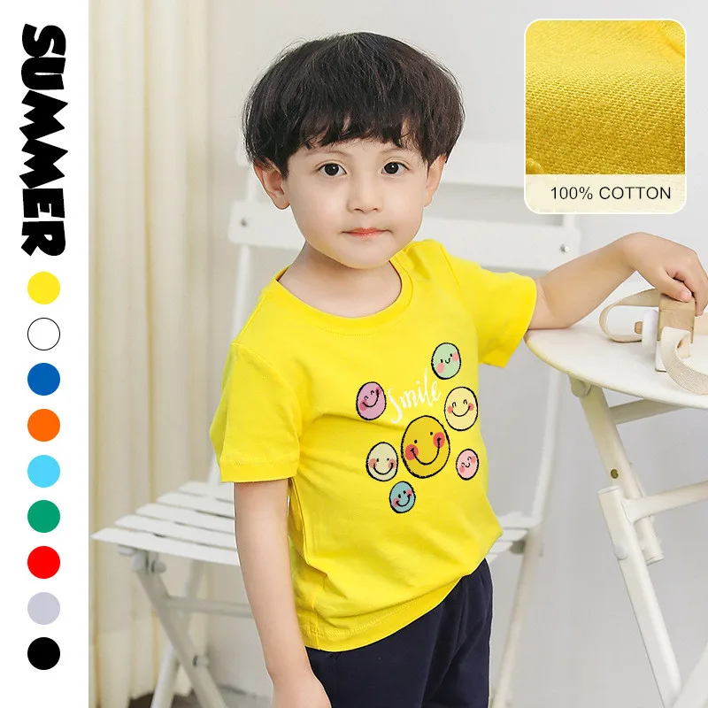 

Children T-shirt for Boys Girls Smile Face 13 Colors Cotton Summer Kids Tops Tees Baby Kids Tshirts Blouse Clothes 1-14 Years