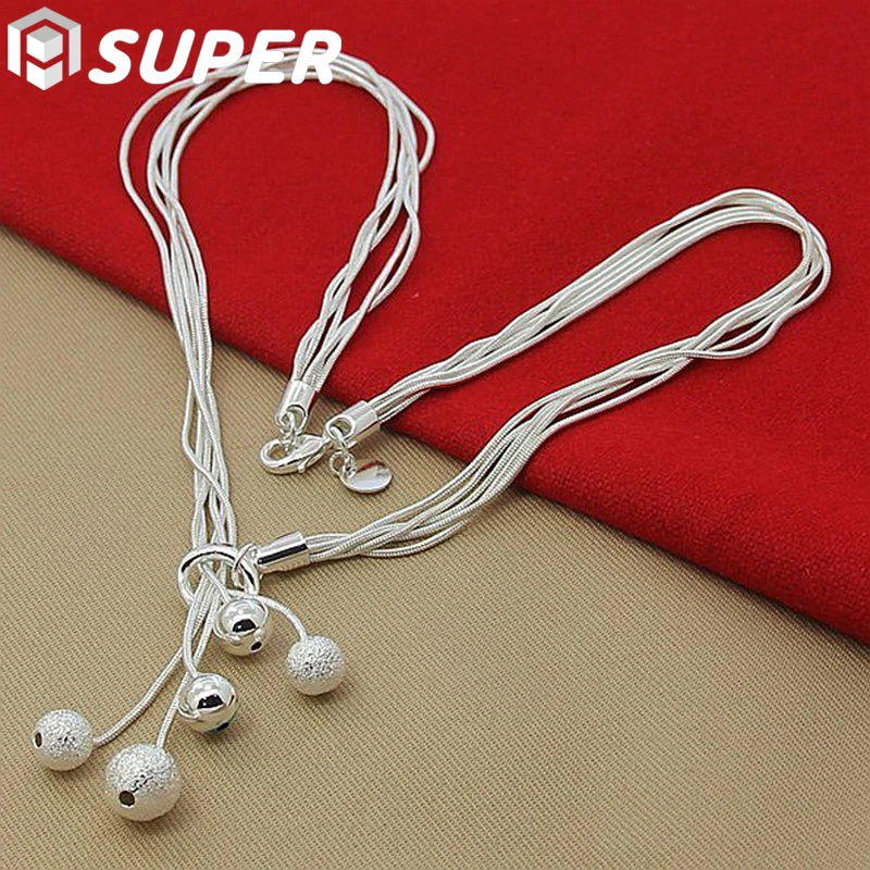 

925 Sterling Silver Five Snake Chain Frosted Smooth Bead Ball Necklace For Women Wedding Engagement Fashion Jewelry