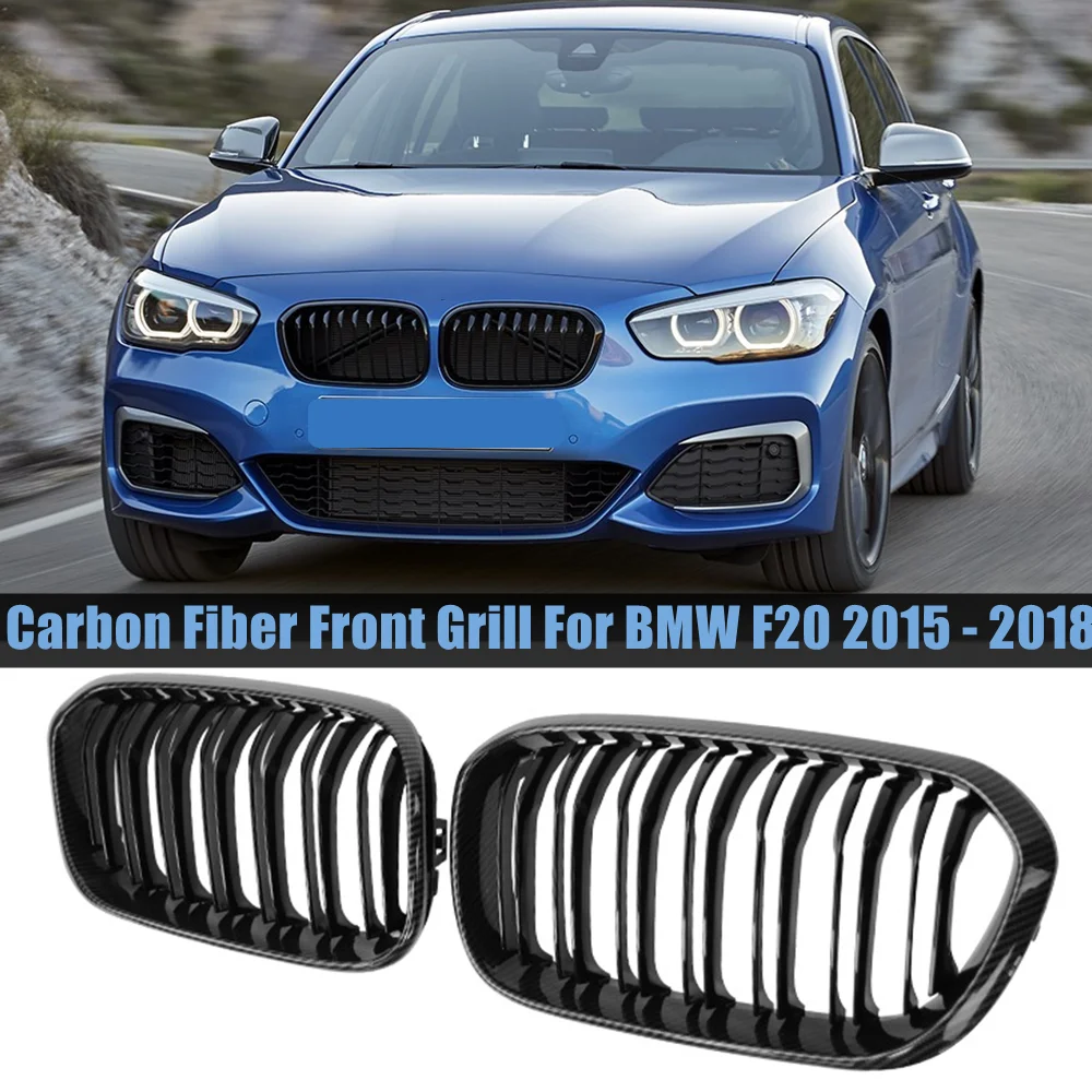

Front Bumper Kidney Grille For BMW 1 Series F20 F21 LCI 2015 2016 2017 2018 Dual Slat Carbon Fiber Look Racing Grill Replacement