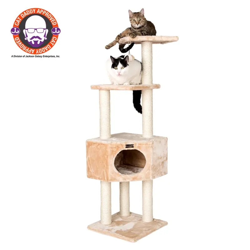 52-in real wood Cat Tree & Condo Scratching Post Tower, Beige