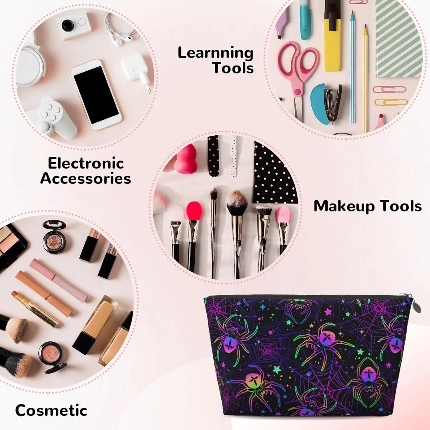 Разноцветная косметичка с пауками женские дорожные туалетные принадлежности