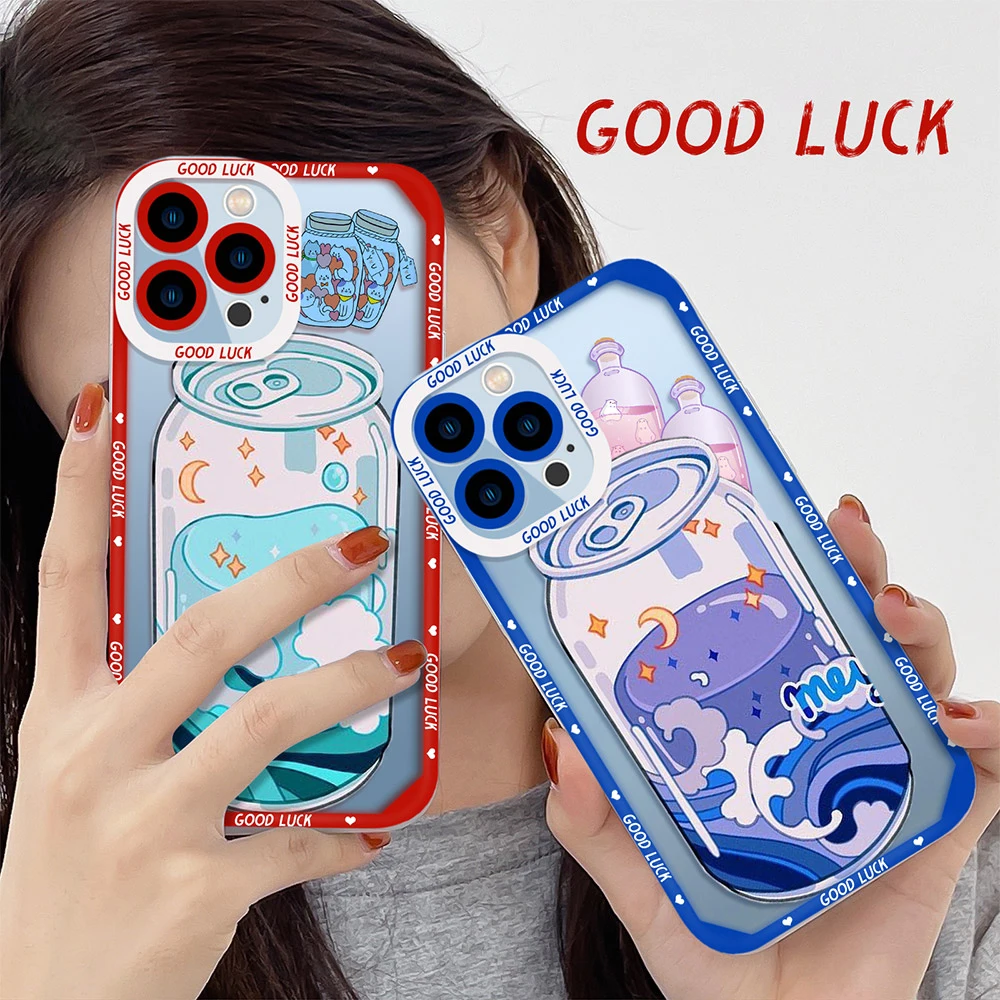 

Cartoon Cute Drinks Case for IPhone 13 12 Mini 11 Pro Max XS X XR 7 8 Plus SE 2020 Clear Soft TPU Lens Protection Shockproof