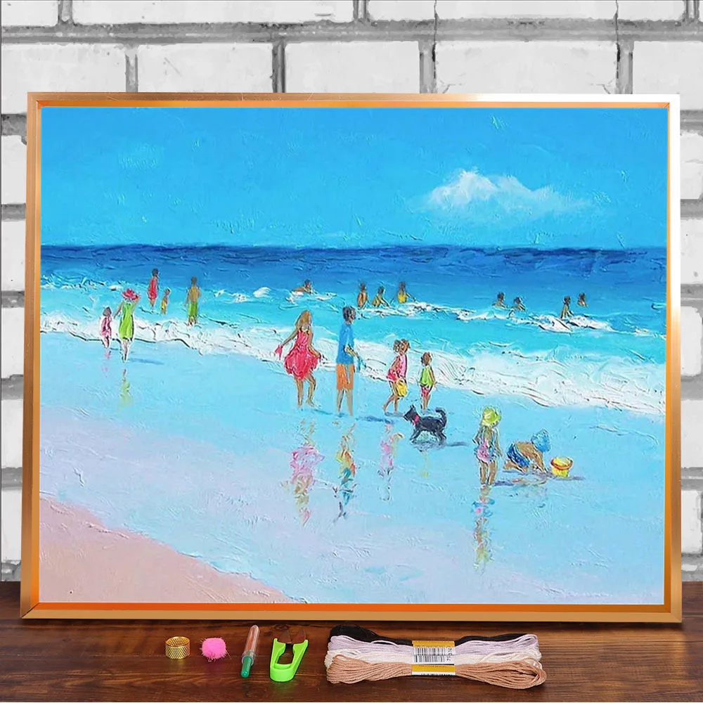 Beach Scenery Travel Seaside Vacation Pre-Printed 11CT Cross-Stitch Set Embroidery DMC Threads Needlework Promotions |