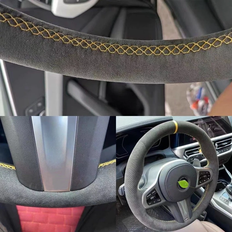 Фото Сшитый вручную чехол на руль автомобиля, оплетка для Mercedes Benz AMG CLA C-class C43 E-class E53 AMG CLE53, замшевые автомобильные аксессуары №3