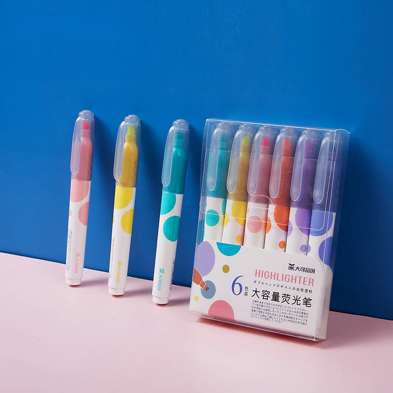 

6PCS/Set Fluorescent Highlighter Pen Kawaii Chalk Marker Pens Stationery Material Escolar Papelaria School Supplie