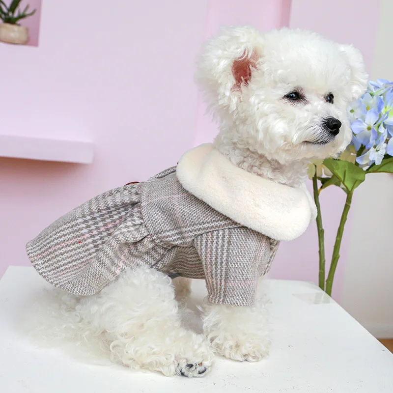 Dog Coat British Style Warm Fleece Thicken Coat Pet Clothes With Traction Ring for Small Medium Dog Chihuahua Yorkshire Clothing