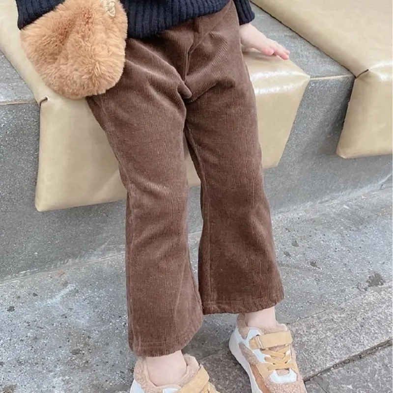 Ребристые штаны для маленьких девочек теплые флисовые малышей детская одежда с