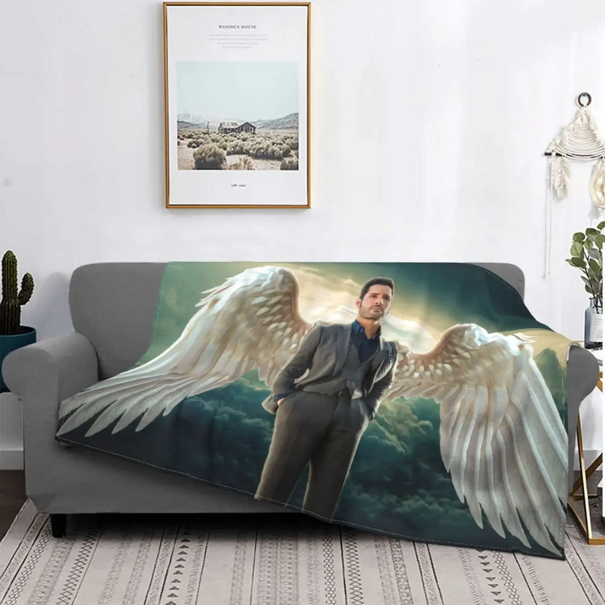 

Флисовое одеяло Lucifer Heaven Wings s Tom Ellis, подвесное одеяло для дома и офиса, мягкое одеяло для спальни 09