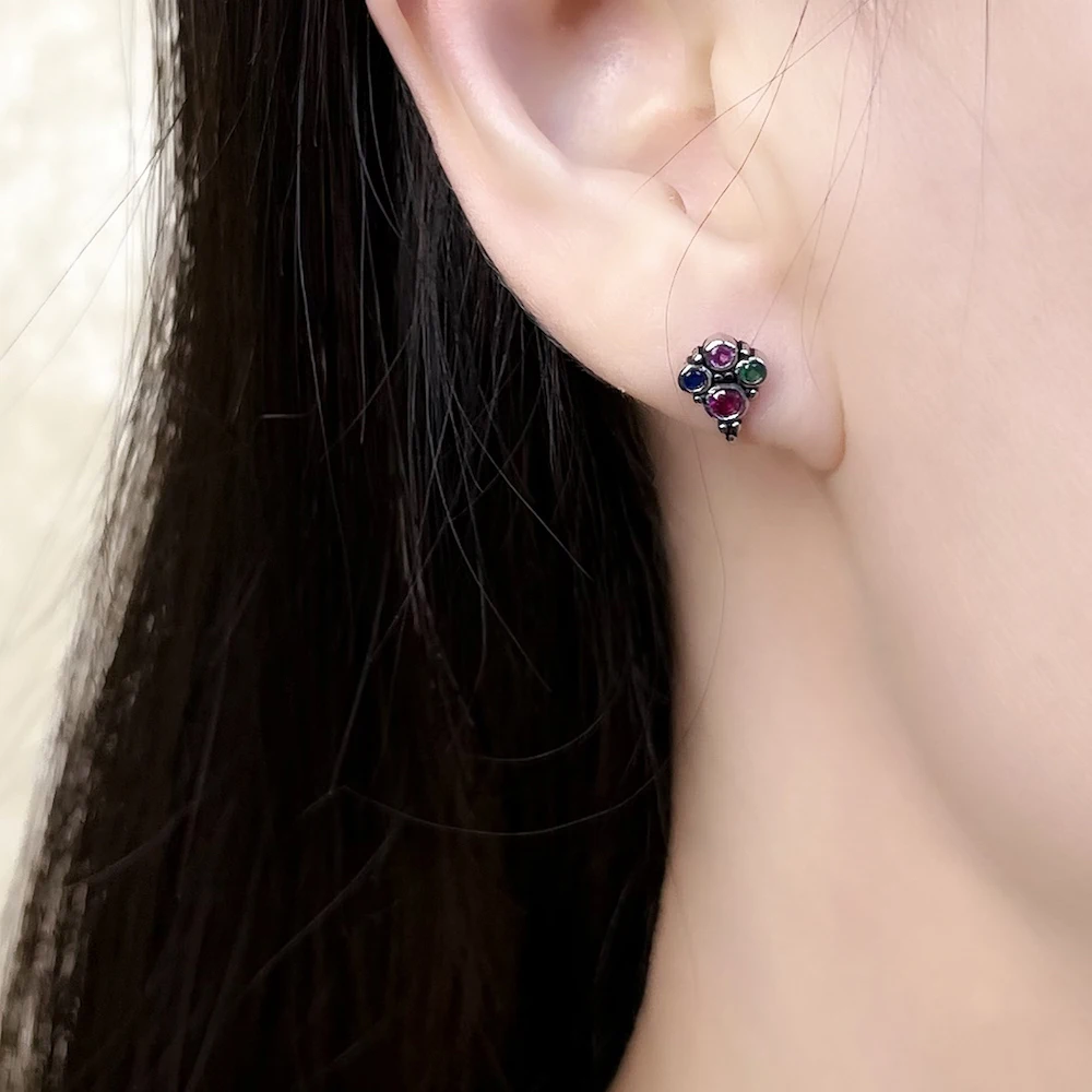 Фото Royalty Colourful Stones Stud Earrings Europe Style Fashion Jewerly For Women Girls Gift In 925 Sterling Silver №3
