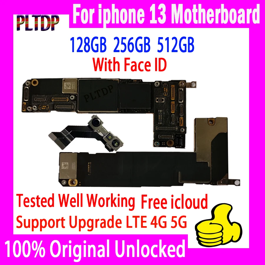 

Free icloud For iphone 13 Motherboard With Face ID 100% Original Unlocked With Full Chips Test Well Logic board 128gb/256g Plate