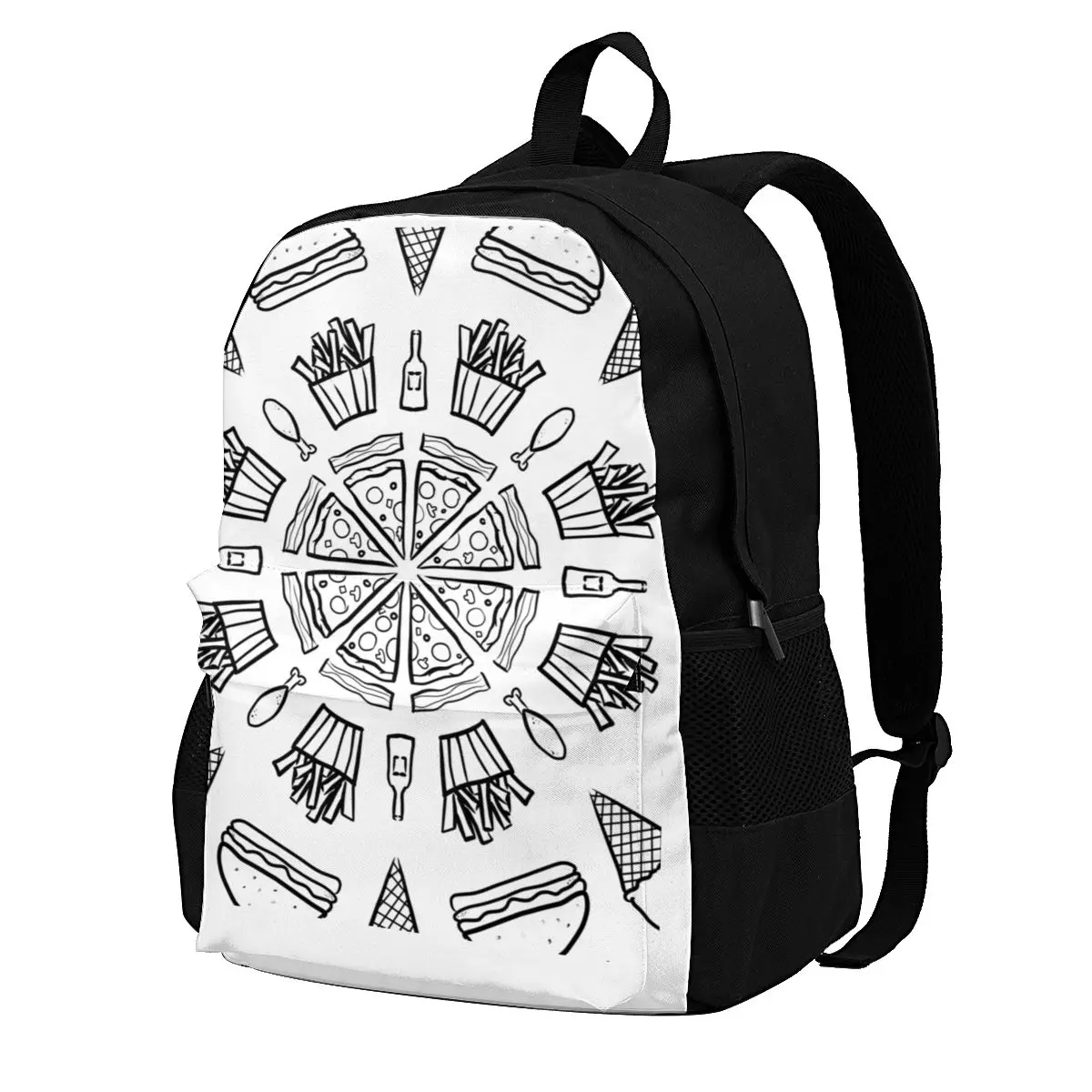 

Food Mandala Pizza Backpacks french fries beer ice cream Print Beautiful Polyester Backpack Fitness Unisex Bags