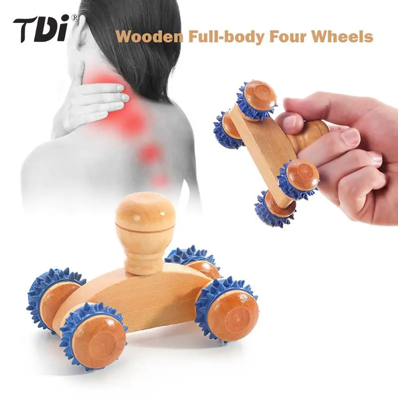 

1pcs Wooden Handheld Massage Tool Body Roller 4 Wheels Balls Massager Arm Leg Back Foot Hand Neck Shoulder Muscle Pain Relief
