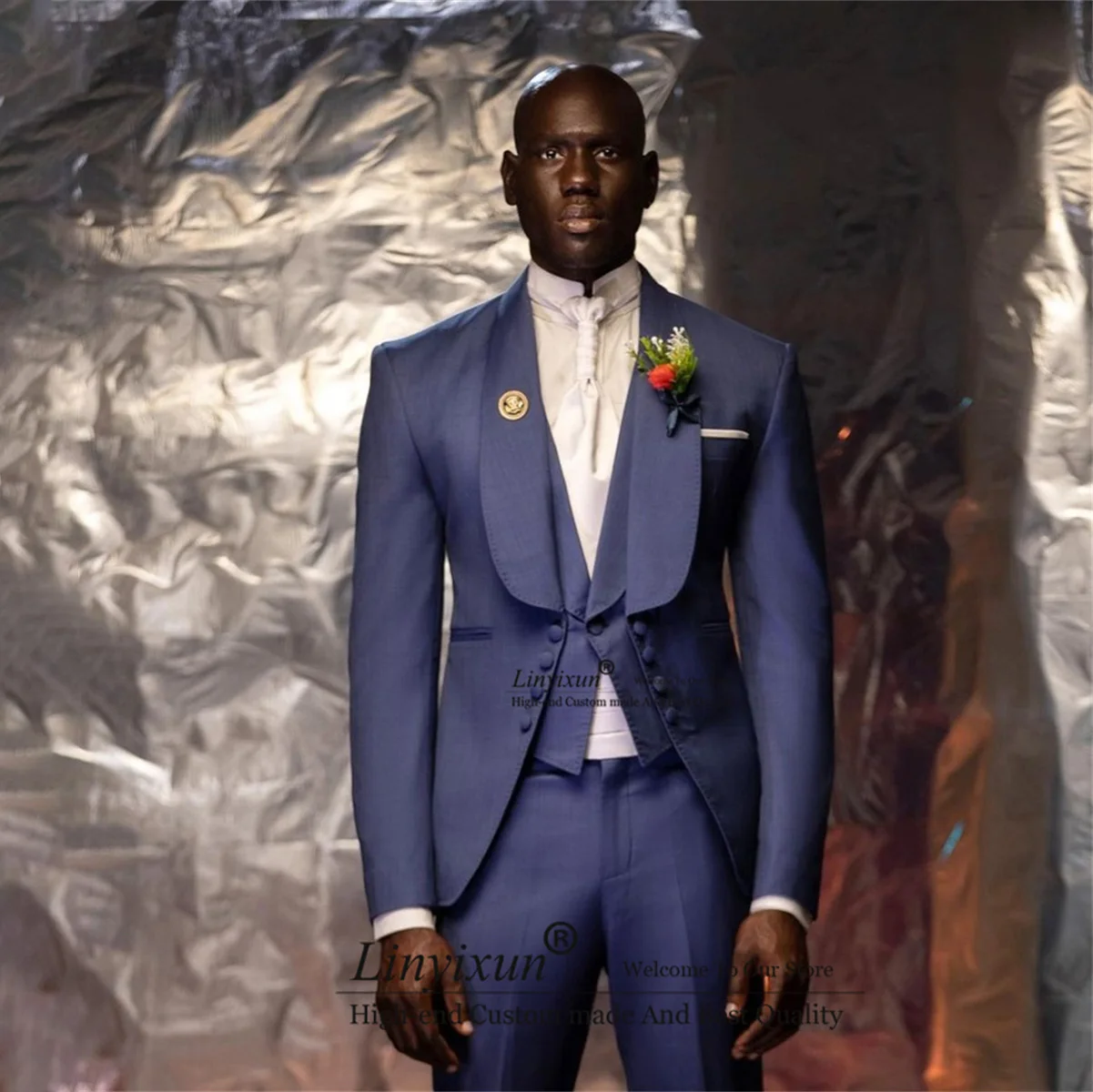 

Костюм мужской в итальянском стиле, приталенный Блейзер для выпускного вечера, с отложным воротником и шалью, комплект из 3 предметов