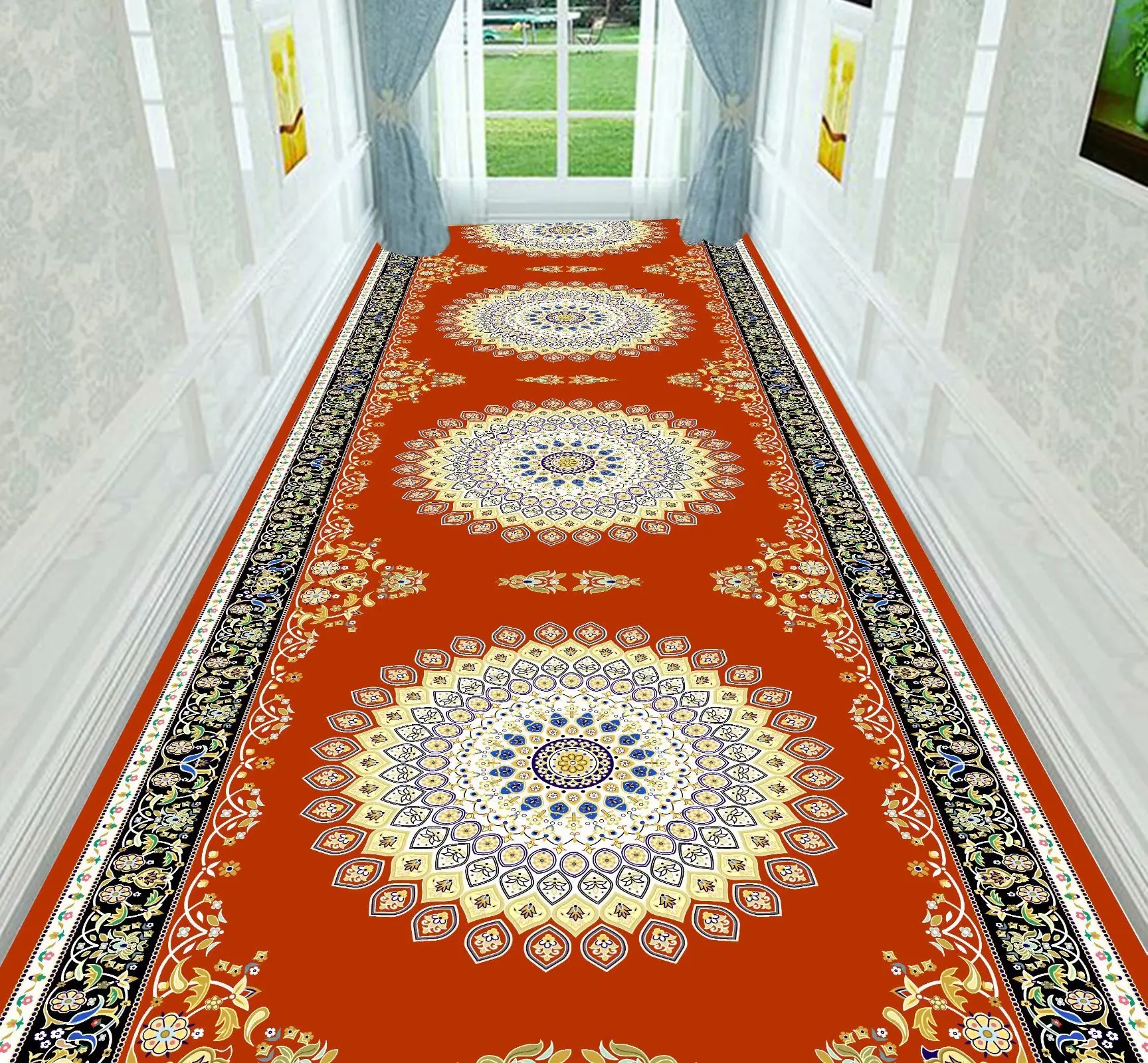 

Bohemia Floral Hallway Corridor Rug Carpets Long Living Room Area Rug Home Bed Room Kitchen Mat Flannel Non-Slip Indoor Doormat