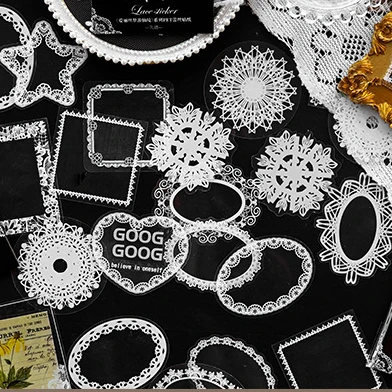 

15PCS/LOT Creative floral lace theme transparent PVC sticky stickers 60*80mm DIY journal scrapbooking junk notebook decoration