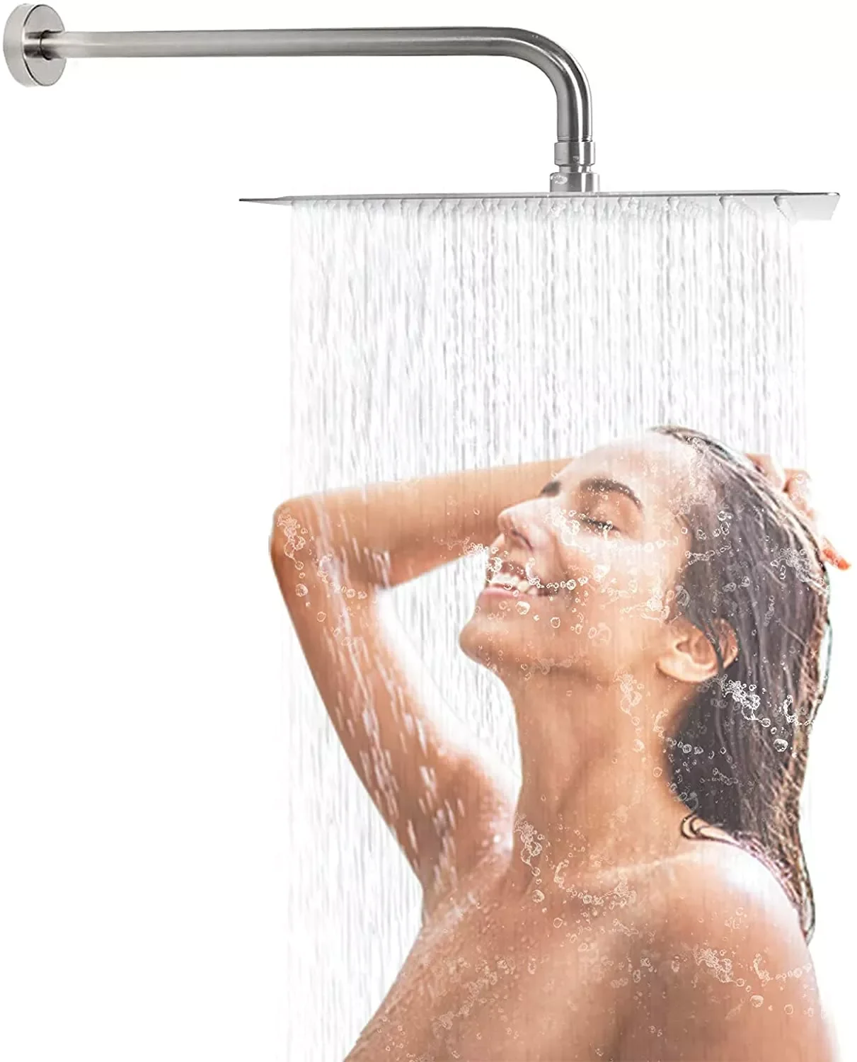

Waterfall Full Body Coverage Waterfall Shower Head 12 Inch Rain Shower Head Brushed Nickel with 16 Inch Extension Shower Arm