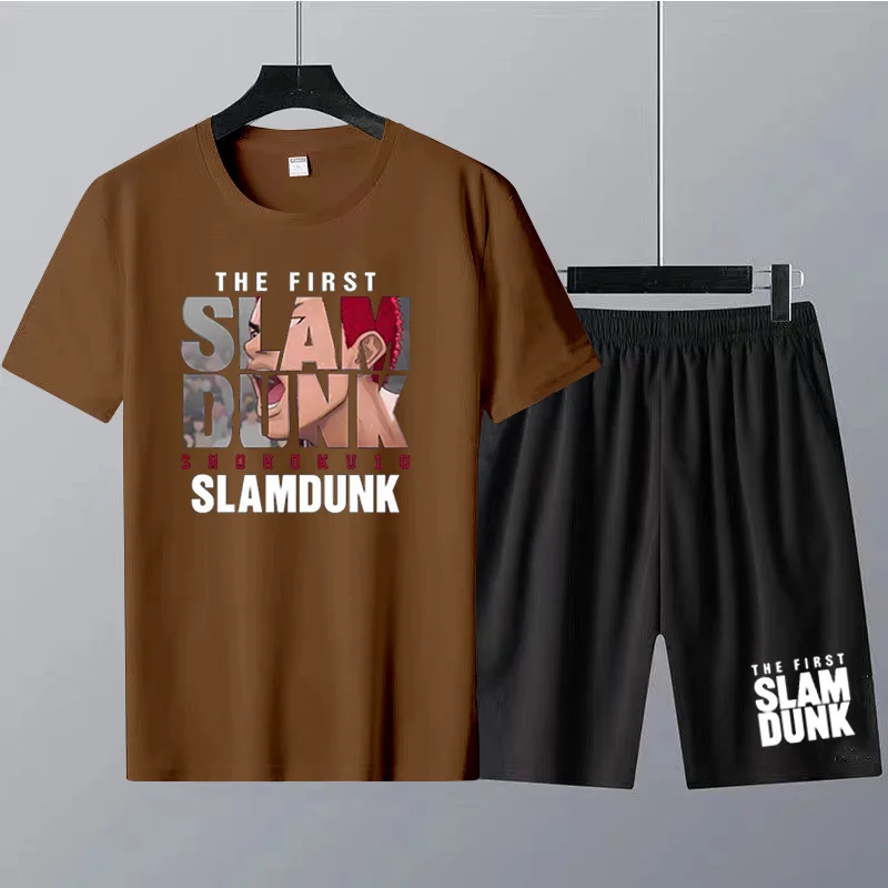 Japanese SLAM DUNK Print Men T Shirts Suit Sakura Hanamichi Shorts Sets 2 Piece Outfits Sets Cotton Kaede Rukawa Free Shipping