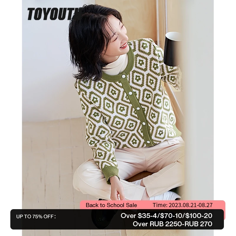 

Toyouth Women Knit Cardigan 2022 Winter Long Sleeve O Neck Loose Sweaters with Button Slim Stretch Green Casual Chic Tops