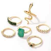 6pcs green rhinestone ethnic finger ring for men women boho personality snake wedding rings set trendy party jewelry accessories