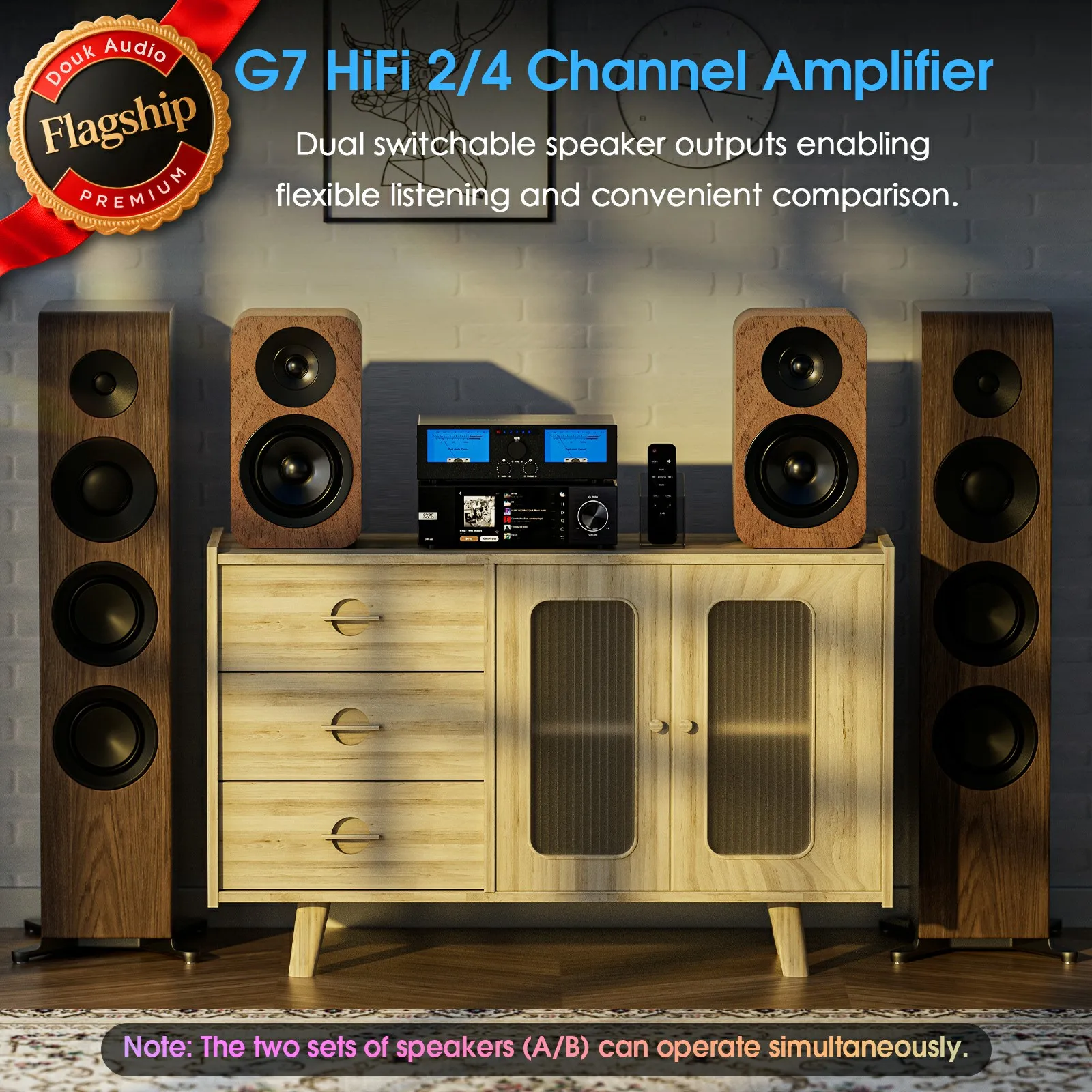 Фото Douk Audio G7 HIFI 300 Вт 2-канальный / 4-канальный цифровой усилитель, селектор динамиков для Eversolo DMP-A6 с TPA3255 №3