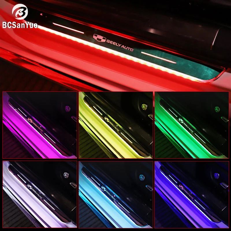 

Car LED Welcome Pedal Scuff Plate Pedal Door Sill Pathway Light Custom Logo for Geely Atlas Coolray Boyue NL3 Emgrand X7 EX7