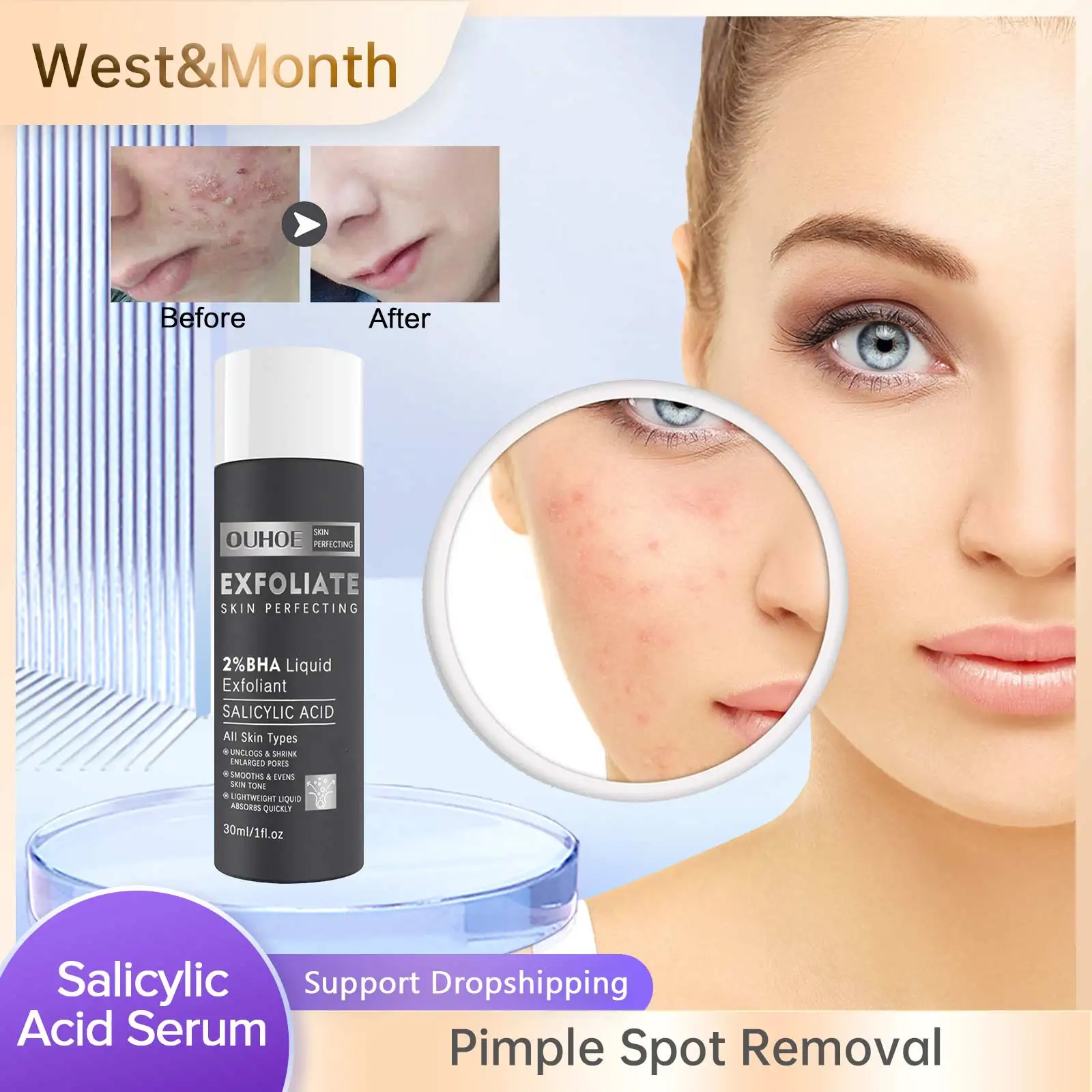 

Acne Spot Removing Salicylic Fruit Acid Essence Smooth Pores Oil Control Remove Acne Blackheads Repair Pore Shrinking Serum 30ml