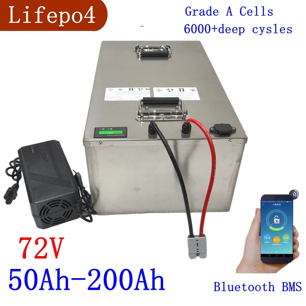 Фото Аккумулятор lifepo4 au литиевый 80 Ач 72 В, 100 Ач 200 Ач 120 Ач 150 Ач, BMS, аккумулятор profonde, для скутера 7000 Вт moto Sicile, avec заряд №1